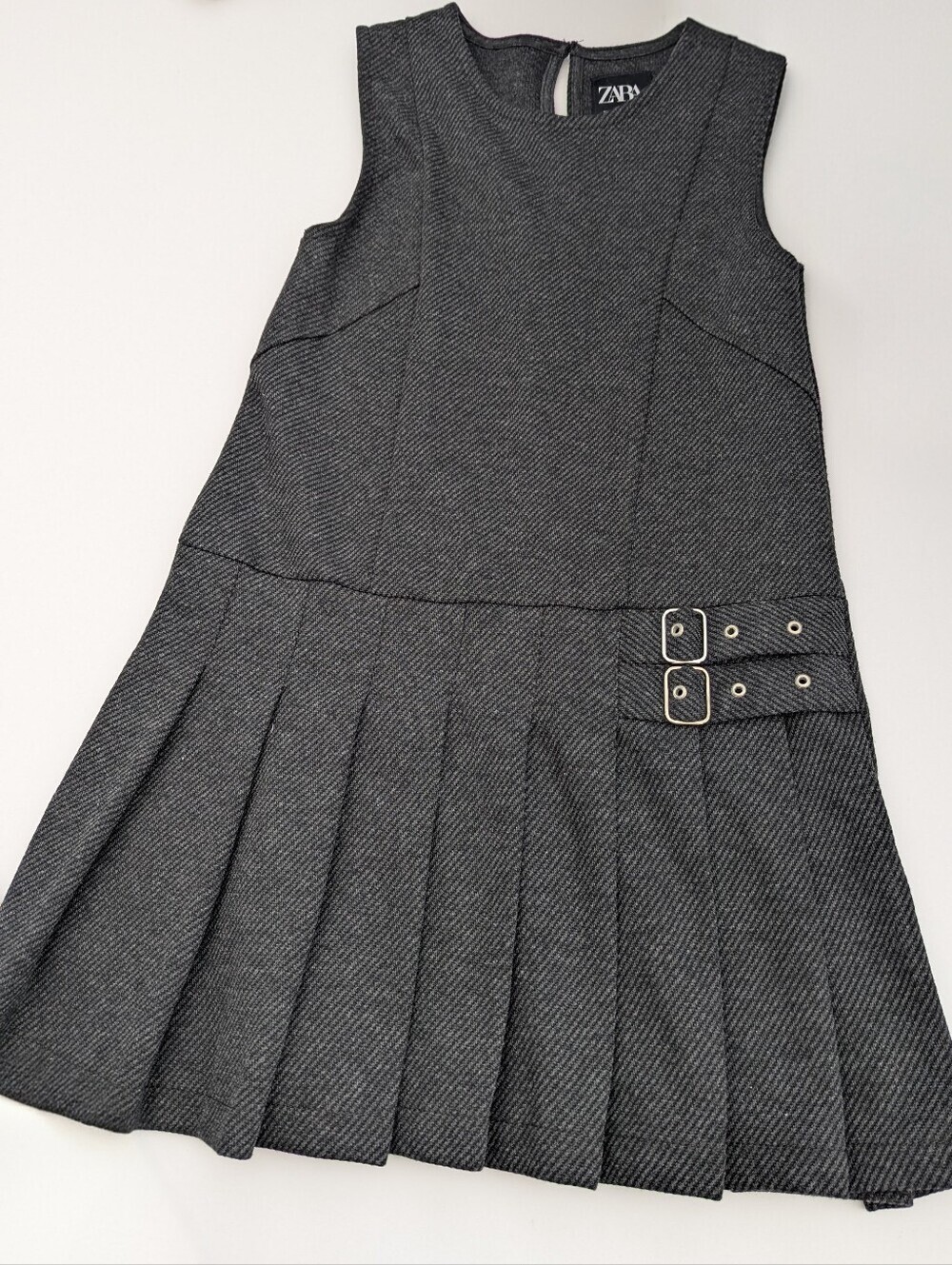 ZARA Girls (Size 8) Jumper/Pinafore/Tunic Dress w/Pleated Skirt & Buckle Accents - Picture 8 of 16